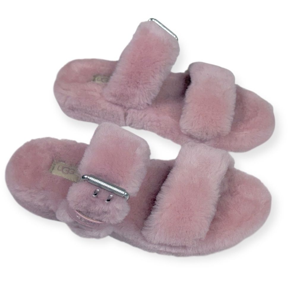 UGG Fuzz Yeah Sandal Slipper Pink Shearling Slides Women’s US 8 Buckle